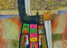 Nabil Anani_Mother&#039;s Embrace_Acrylic on canvas, 120 x 75 cm, 2013, Courtesy of Zawyeh Gallery